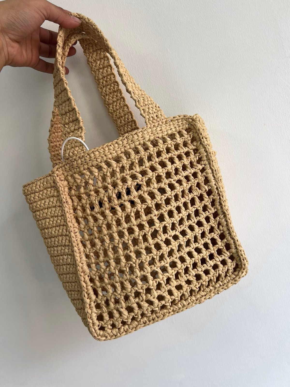 Prada Small Crochet Tote in Beige Raffia-effect Yarn - Image 7