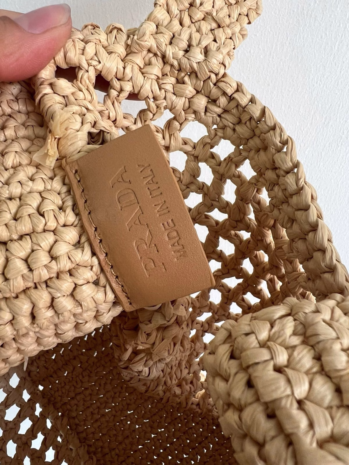 Prada Small Crochet Tote in Beige Raffia-effect Yarn - Image 3