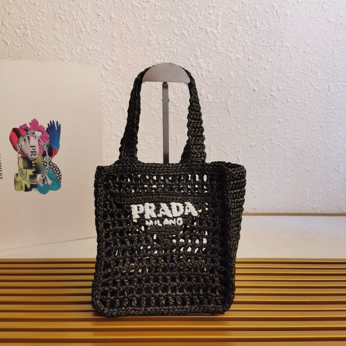 Prada Small Crochet Tote in Black Raffia-effect Yarn - Image 6