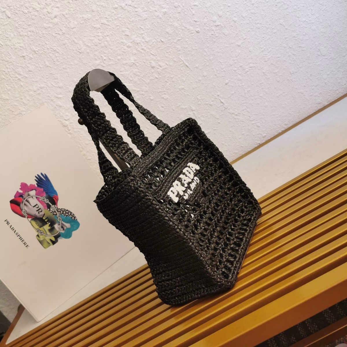 Prada Small Crochet Tote in Black Raffia-effect Yarn - Image 7