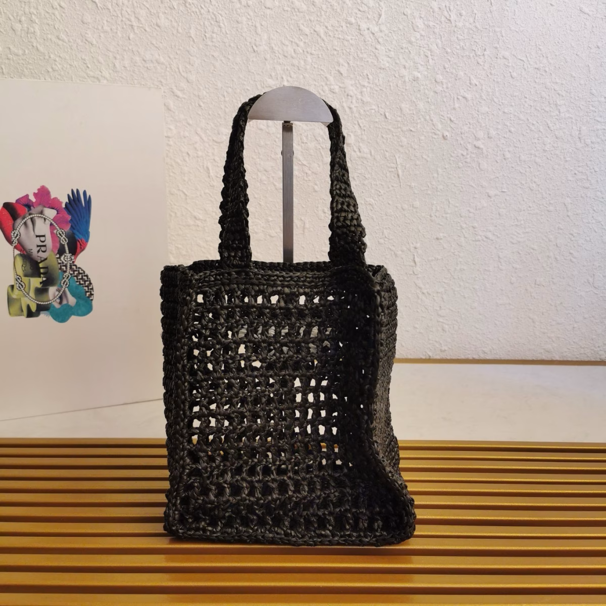 Prada Small Crochet Tote in Black Raffia-effect Yarn - Image 9