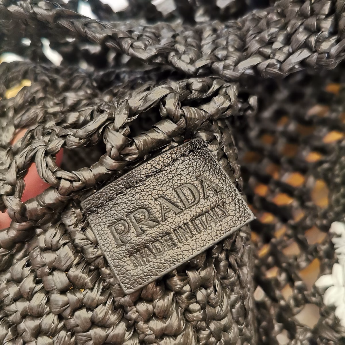 Prada Small Crochet Tote in Black Raffia-effect Yarn - Image 5