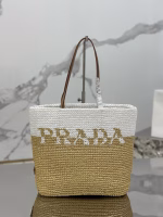 Prada Crochet Small Tote Bag in Beige/White Raffia-effect Yarn - Image 6