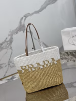 Prada Crochet Small Tote Bag in Beige/White Raffia-effect Yarn - Image 7