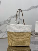 Prada Crochet Small Tote Bag in Beige/White Raffia-effect Yarn - Image 9