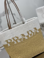 Prada Crochet Small Tote Bag in Beige/White Raffia-effect Yarn - Image 10