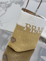 Prada Crochet Small Tote Bag in Beige/White Raffia-effect Yarn - Image 2
