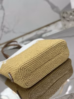 Prada Crochet Small Tote Bag in Beige/White Raffia-effect Yarn - Image 3