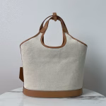 Prada Medium Tote Bag in Linen Blend and Leather - Image 10