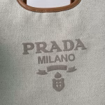 Prada Medium Tote Bag in Linen Blend and Leather - Image 3