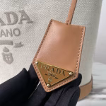 Prada Medium Tote Bag in Linen Blend and Leather - Image 6