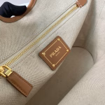 Prada Medium Tote Bag in Linen Blend and Leather - Image 2