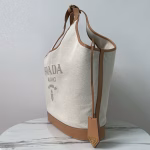 Prada Large Tote Bag in Linen Blend and Leather - Image 10