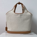 Prada Large Tote Bag in Linen Blend and Leather - Image 2