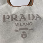 Prada Large Tote Bag in Linen Blend and Leather - Image 3