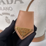 Prada Large Tote Bag in Linen Blend and Leather - Image 4