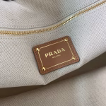 Prada Large Tote Bag in Linen Blend and Leather - Image 5