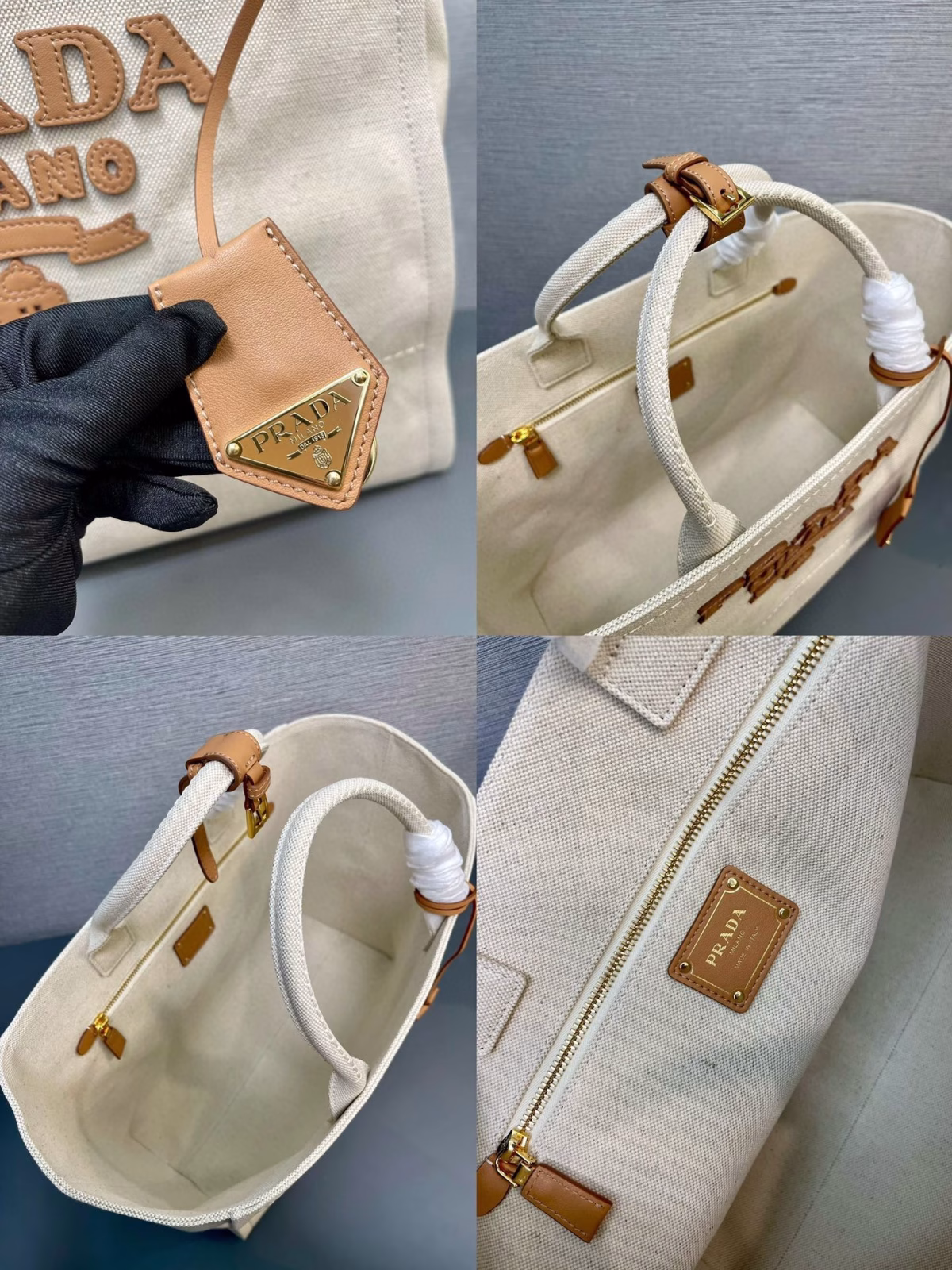 Prada Large Blend Tote Bag in Linen - Image 2