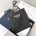 Prada Crochet Tote Bag in Black Raffia-effect Yarn - Image 9