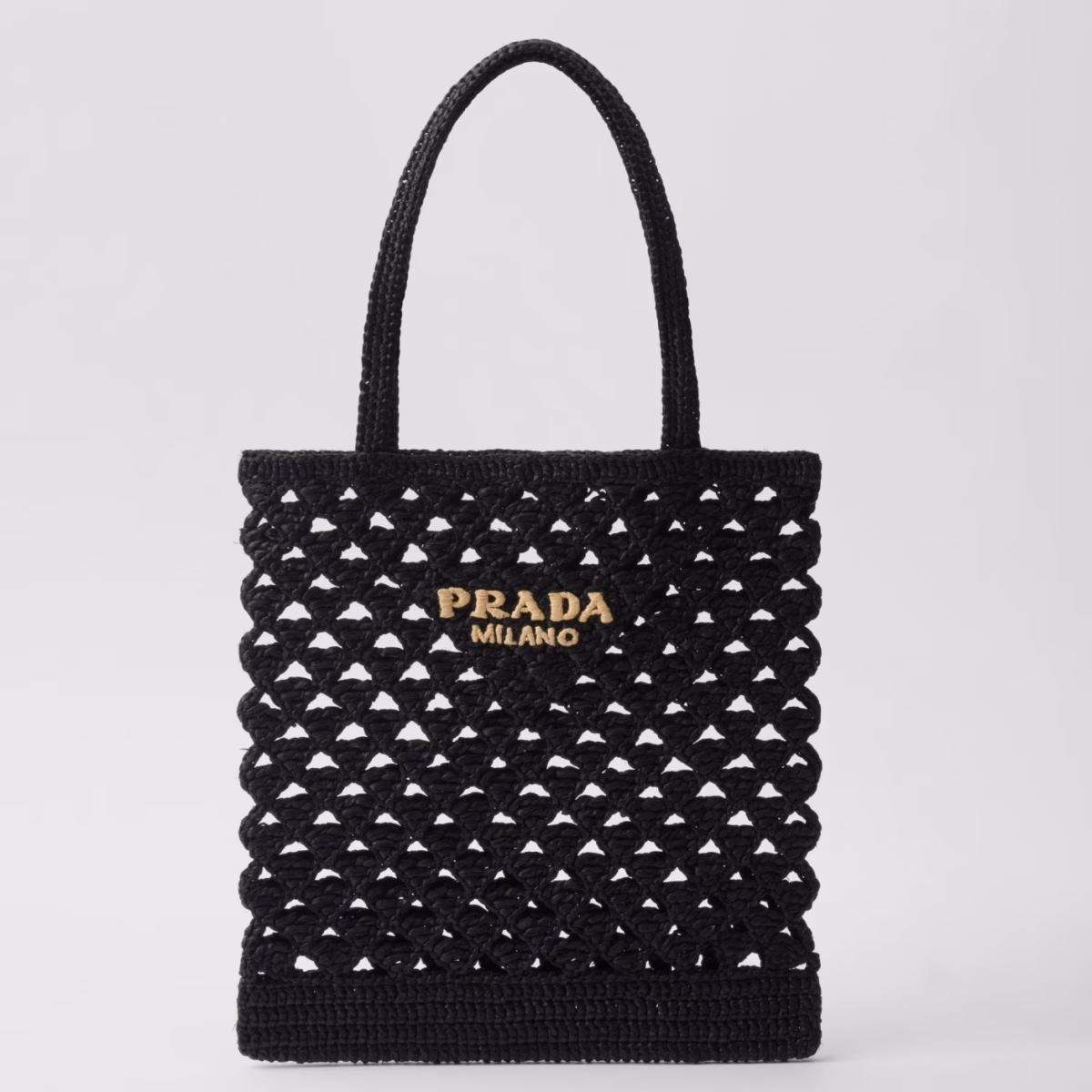 Prada Crochet Tote Bag in Black Raffia-effect Yarn - Image 1