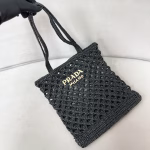 Prada Crochet Tote Bag in Black Raffia-effect Yarn - Image 3