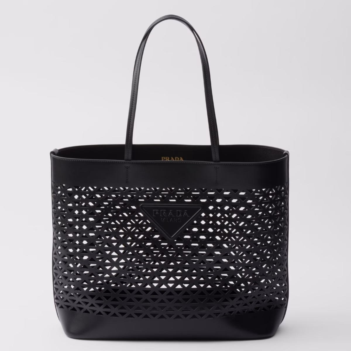 Prada Large Tote Bag in Black Perforated Leather - Image 1