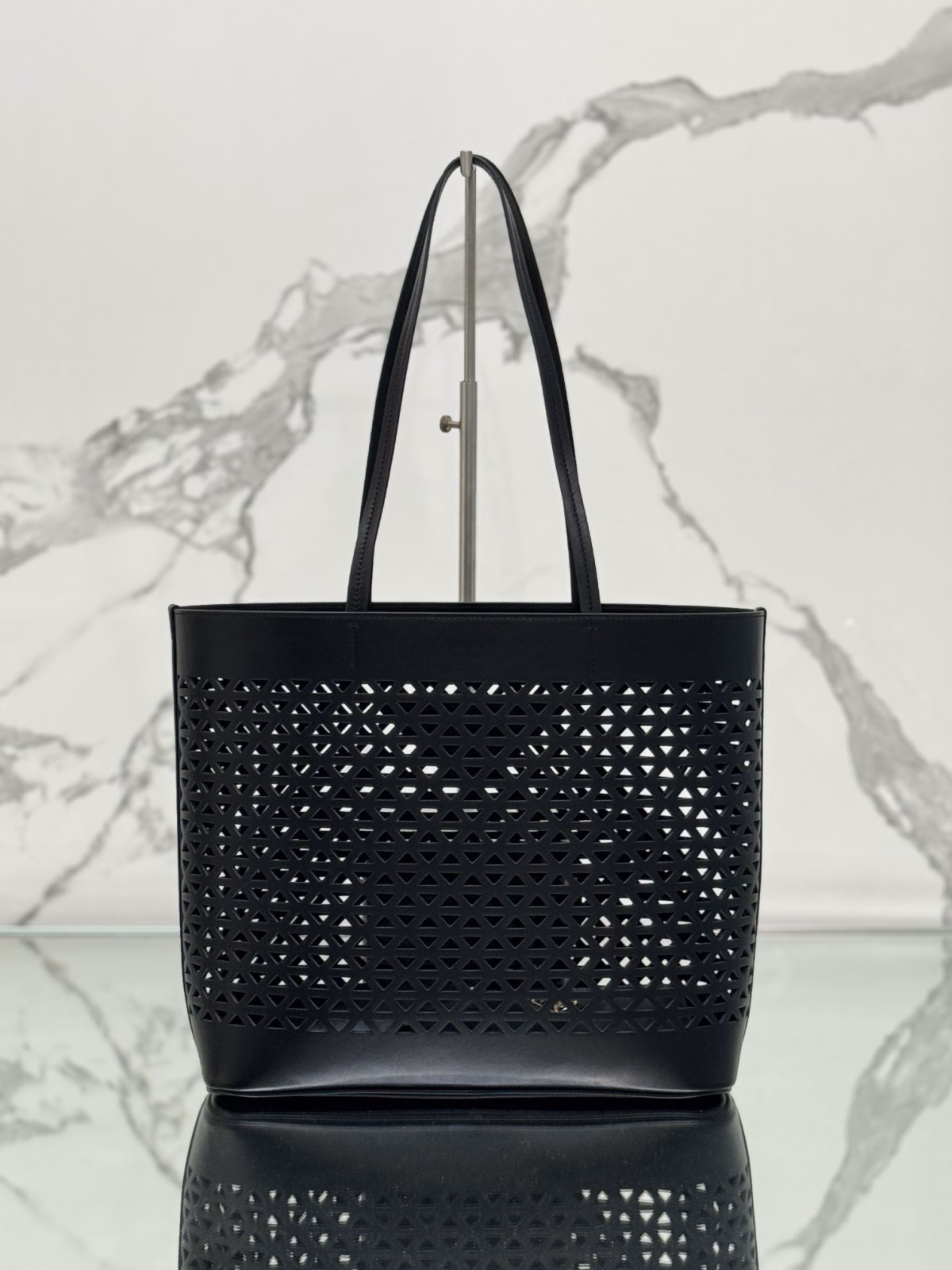 Prada Large Tote Bag in Black Perforated Leather - Image 4
