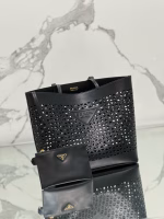 Prada Large Tote Bag in Black Perforated Leather - Image 5