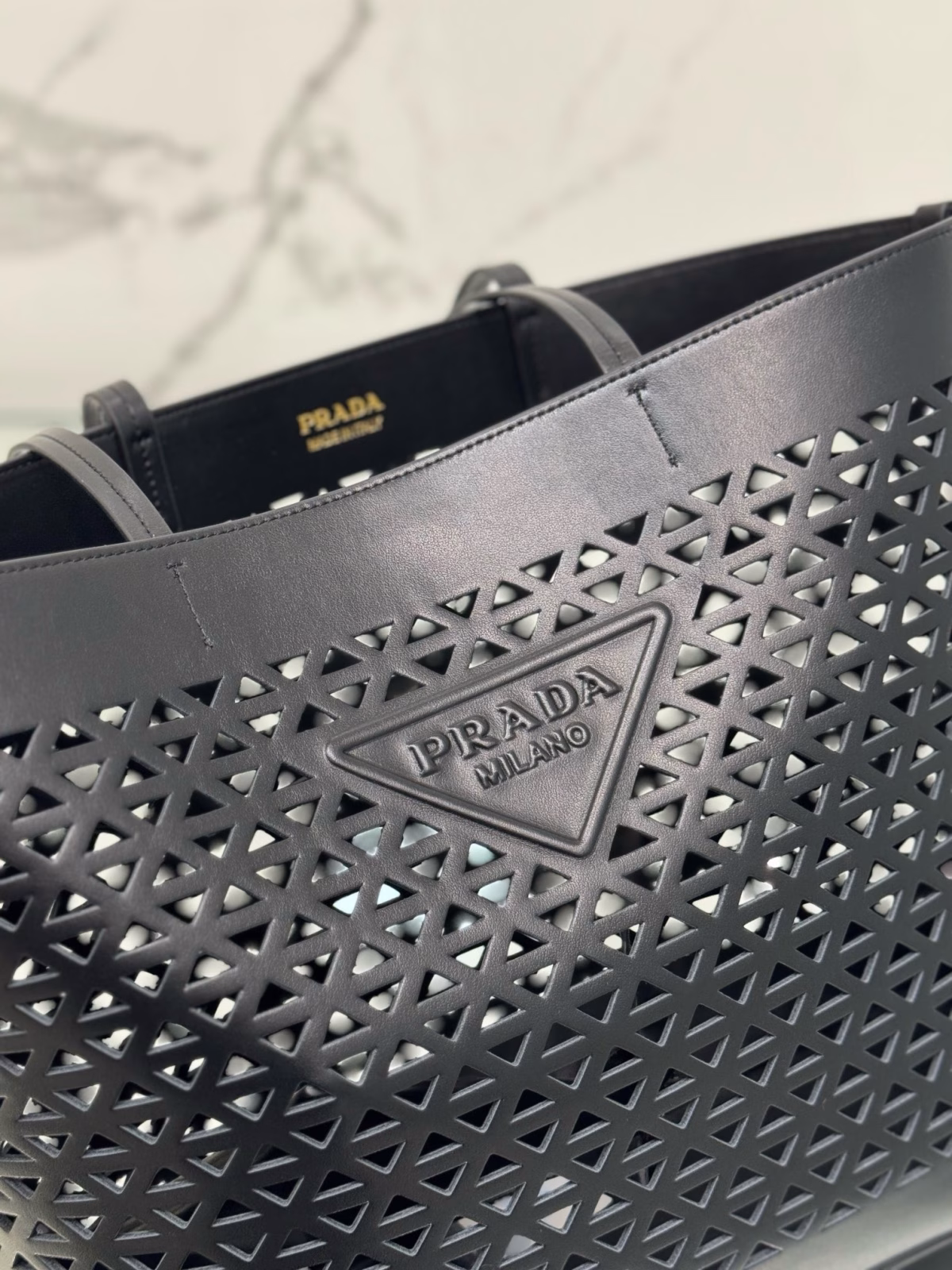 Prada Large Tote Bag in Black Perforated Leather - Image 11