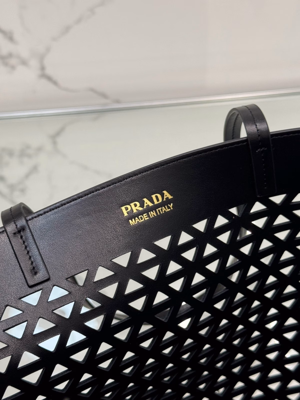 Prada Large Tote Bag in Black Perforated Leather - Image 8