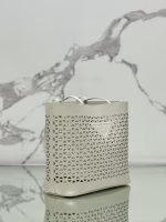 Prada Large Tote Bag in White Perforated Leather - Image 4