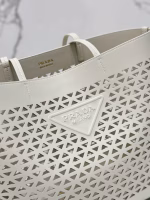 Prada Large Tote Bag in White Perforated Leather - Image 7