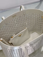 Prada Large Tote Bag in White Perforated Leather - Image 9