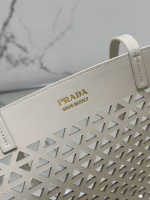 Prada Large Tote Bag in White Perforated Leather - Image 10