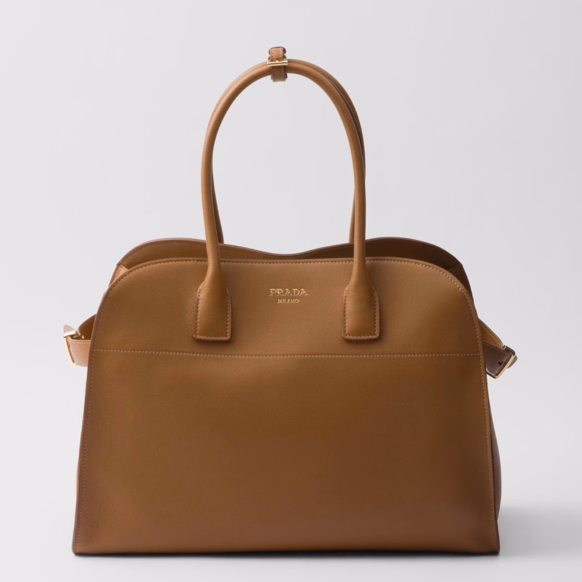 Prada Large Tote Bag in Brown Leather with Buckles - Image 1