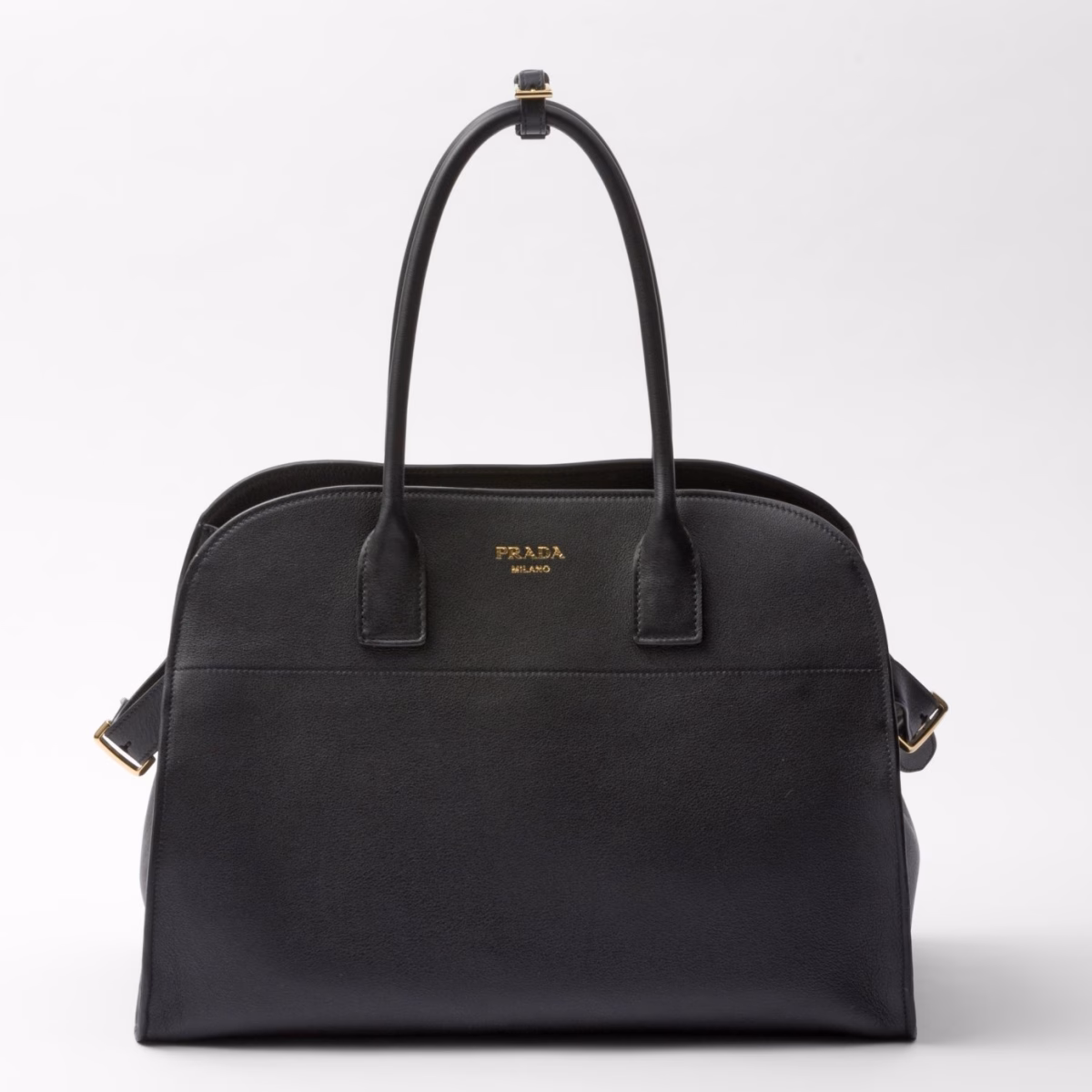 Prada Large Tote Bag in Black Leather with Buckles - Image 1