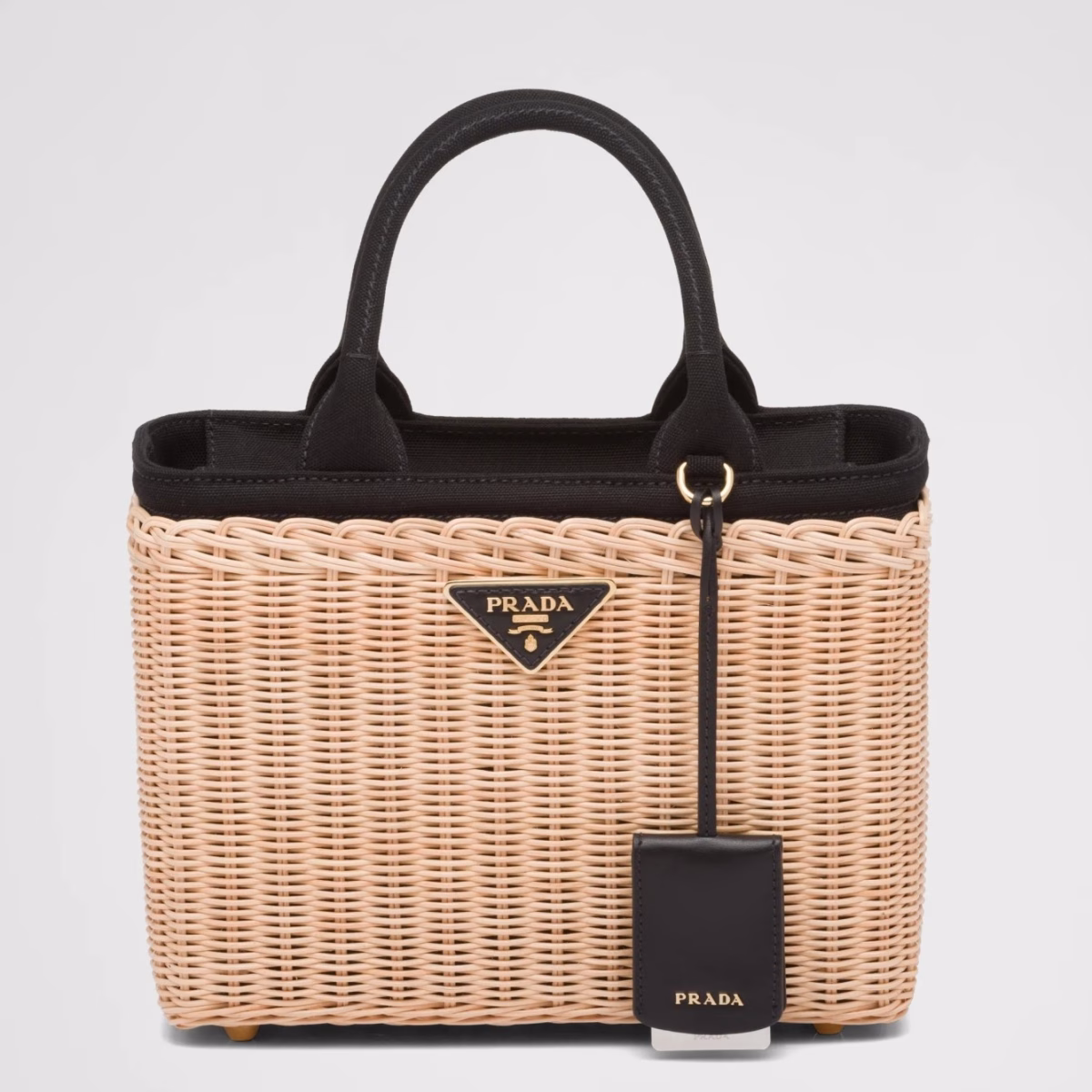 Prada Tote Bag In Wicker and Black Canvas - Image 1