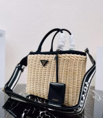Prada Tote Bag In Wicker and Black Canvas - Image 5