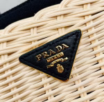 Prada Tote Bag In Wicker and Black Canvas - Image 7