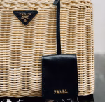 Prada Tote Bag In Wicker and Black Canvas - Image 8
