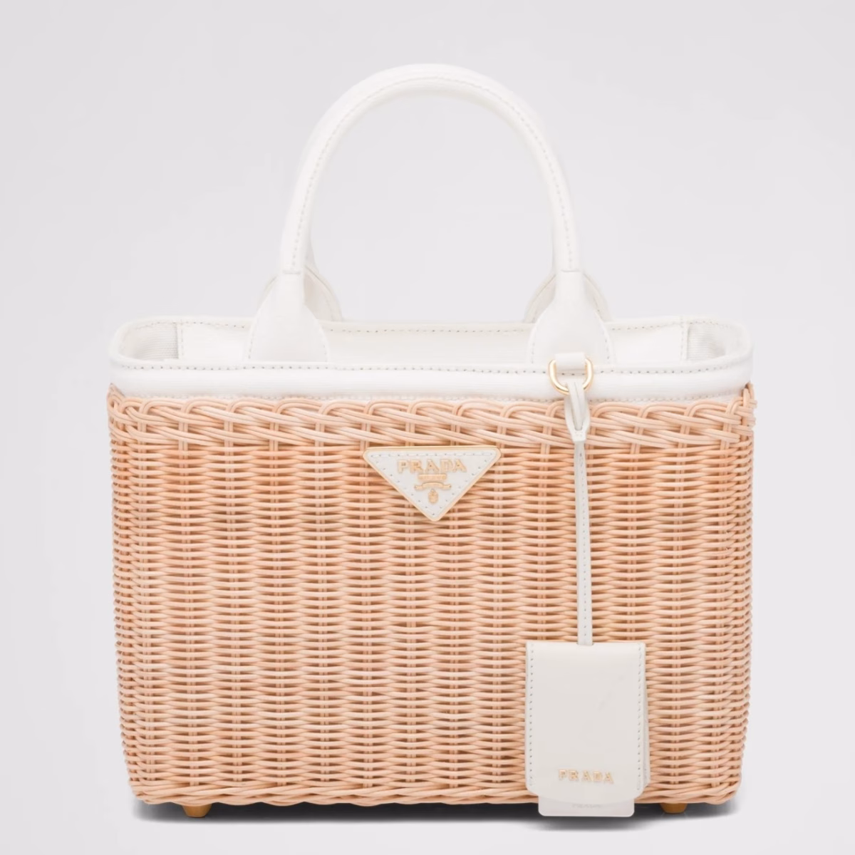 Prada Tote Bag In Wicker and White Canvas - Image 1