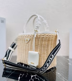 Prada Tote Bag In Wicker and White Canvas - Image 10