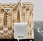 Prada Tote Bag In Wicker and White Canvas - Image 6