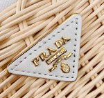 Prada Tote Bag In Wicker and White Canvas - Image 2