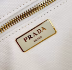 Prada Tote Bag In Wicker and White Canvas - Image 9