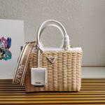 Prada Medium Blend Tote Bag in Wicker and Linen - Image 10