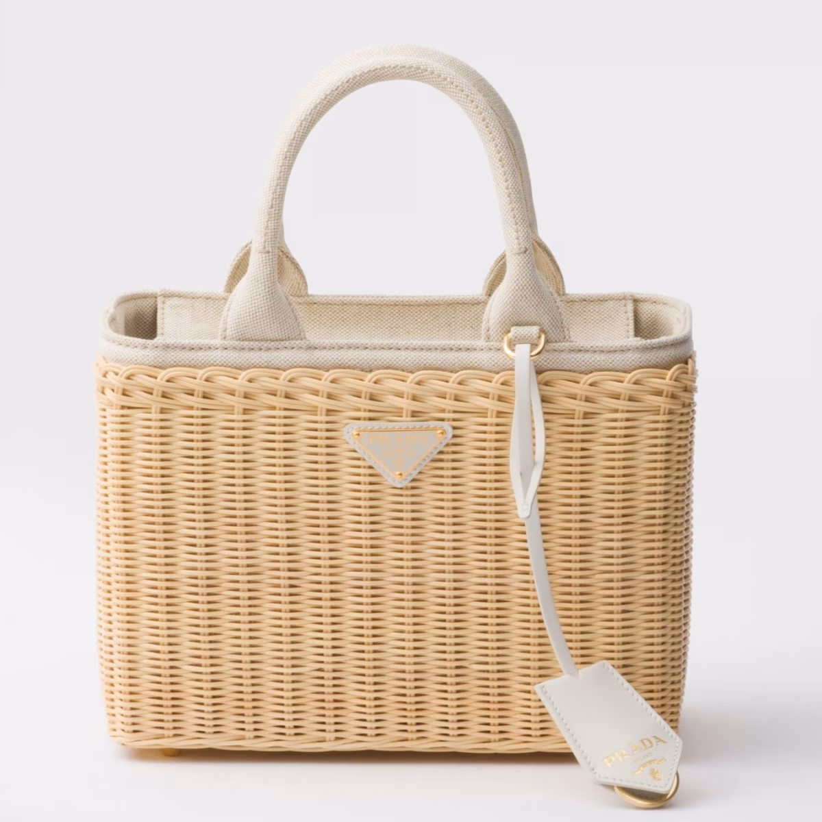 Prada Medium Blend Tote Bag in Wicker and Linen - Image 1