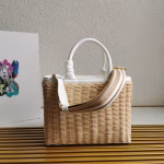Prada Medium Blend Tote Bag in Wicker and Linen - Image 8