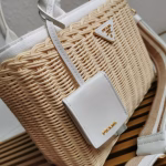 Prada Medium Blend Tote Bag in Wicker and Linen - Image 3