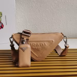 Prada Triangle Shoulder Bag In Beige Leather - Image 9